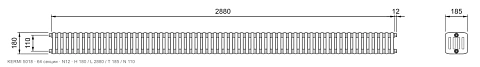 Габаритный чертёж трубчатого радиатора KERMI 5018, 64 секции, подключение N12, размеры 180×2880×185 мм